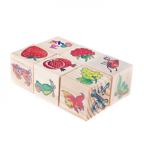Ассоциации на кубиках №1 (фрукты, игрушки, домашние животные, ремонт, рептилии, Новый год, 6 куб-в)